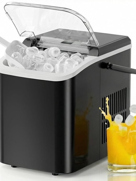 NEWBULIG Ice Makers Countertop with Handle, Portable Ice Machine, 9 Bullet Cubes in 6 Mins, 26lbs in 24Hrs, Auto-Cleaning, with Basket and Scoop, for Home, Kitchen, RV, Camping, Black