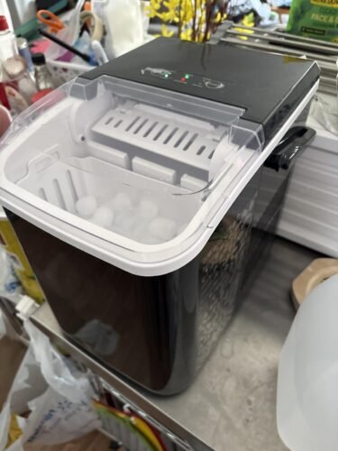 NEWBULIG Ice Makers Countertop with Handle, Portable Ice Machine, 9 Bullet Cubes in 6 Mins, 26lbs in 24Hrs, Auto-Cleaning, with Basket and Scoop, for Home, Kitchen, RV, Camping, Black photo review