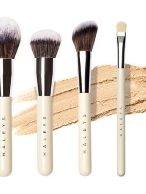HALEYS Beauty 5-Piece Makeup Brush Set, For Streak Free Application of Liquid, Cream or Powder, Set Includes Kabuki, Powder, Contour, Crease & Lid, Make Up Bag Essentials, Vegan, Gift for Women