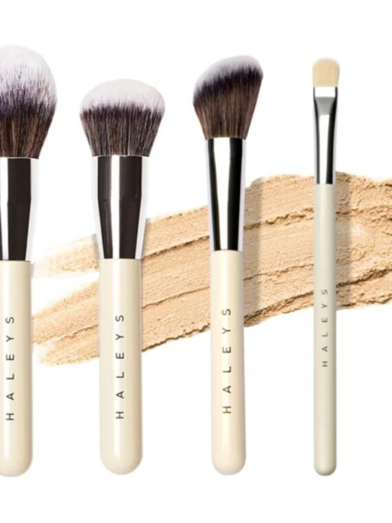HALEYS Beauty 5-Piece Makeup Brush Set, For Streak Free Application of Liquid, Cream or Powder, Set Includes Kabuki, Powder, Contour, Crease & Lid, Make Up Bag Essentials, Vegan, Gift for Women