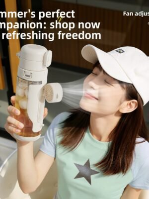 New Trendy Influencer Fan Straw Cup Summer Outdoor Sports High Aesthetic Value Portable Cooling Large Capacity Dual-use Direct