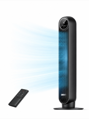 DREO Tower Fan for Bedroom, 2026 Upgraded DC Motor, 28ft/s High Velocity, 20dB Ultra Quiet Standing Fan, 8 Speeds 4 Modes, 90° Oscillating Bladeless Fan for Indoors, Floor Fans with Remote, Black