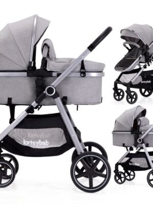 Lortsybab 2-in-1 Baby Stroller - Folding Infant Newborn Pram Stroller with Reversible Seat - Toddler Strollers for 0-36 Months Old Babies (Grey)