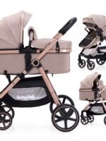 Lortsybab 2-in-1 Baby Stroller - Folding Infant Newborn Pram Stroller with Reversible Seat - Toddler Strollers for 0-36 Months Old Babies (Beige)