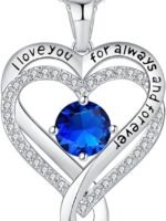 Jewelry for Women Wife Infinity Heart Birthstone I Love You Necklace S925 Anniversary Women Necklaces for Her Wife Birthday Gift Ideas, Birthday Present for Girlfriend Mom Daughter Sterling Silver