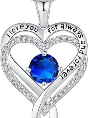 Jewelry for Women Wife Infinity Heart Birthstone I Love You Necklace S925 Anniversary Women Necklaces for Her Wife Birthday Gift Ideas, Birthday Present for Girlfriend Mom Daughter Sterling Silver