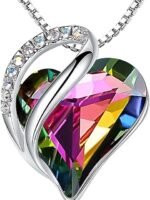 Leafael Gift Necklaces for Women, Infinity Love Birthstone Heart Crystal Pendant, Birthday Anniversary Jewelry for Wife, Mom, and Her, Silver Plated, 18" + 2" Adjustable Chain