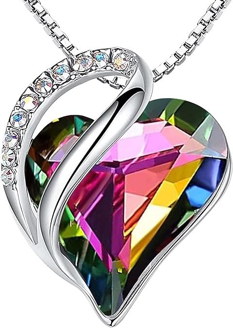 Leafael Gift Necklaces for Women, Infinity Love Birthstone Heart Crystal Pendant, Birthday Anniversary Jewelry for Wife, Mom, and Her, Silver Plated, 18" + 2" Adjustable Chain