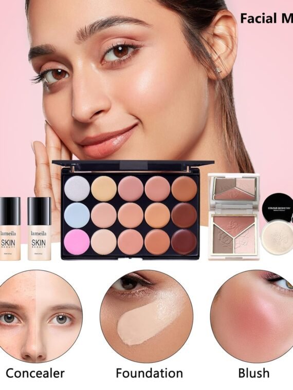 All in One Makeup Kit for Women Full Kit, Make Up Gift Set for Women, Makeup Essential Bundle Includes Foundation Face Primer Eyeshadow Contour Palette Lipstick Eyeliner Mascara Cosmetic Brush Set