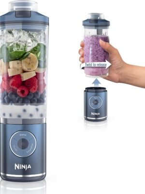Ninja Blast Max, Portable Blender + Twist & Go, Personal Smoothie, Blend, Ice Crush, 3 Programs, Cordless, 22 oz removable Vessel, Dishwasher Safe, Leakproof, Navy, BC251NV