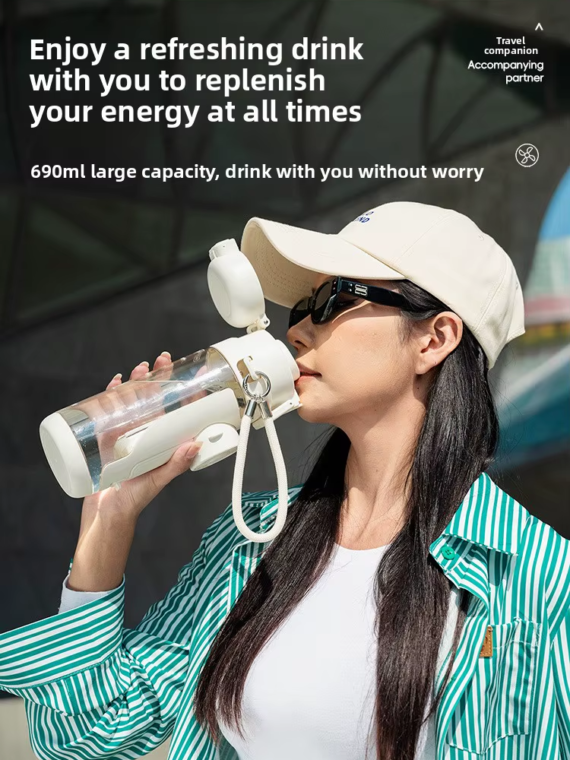 New Trendy Influencer Fan Straw Cup Summer Outdoor Sports High Aesthetic Value Portable Cooling Large Capacity Dual-use Direct