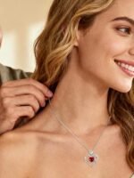 1.2CT Rose Heart Necklace Option of Moissanite or Lab-Grown Sapphire Ruby Emerald&More Necklace for Women Birthstone Girlfriend Necklace S925 Sterling Silver 18K White/Rose Gold Plated D Color VVS1 Gift for Wife Mother Daughter for Birthday Anniversary Mothers Day Necklace for Mom Engraved 'I LOVE YOU' Flower Floral Necklace