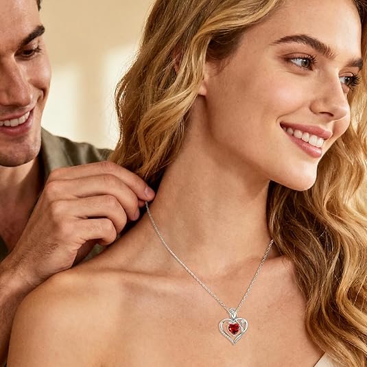 1.2CT Rose Heart Necklace Option of Moissanite or Lab-Grown Sapphire Ruby Emerald&More Necklace for Women Birthstone Girlfriend Necklace S925 Sterling Silver 18K White/Rose Gold Plated D Color VVS1 Gift for Wife Mother Daughter for Birthday Anniversary Mothers Day Necklace for Mom Engraved 'I LOVE YOU' Flower Floral Necklace