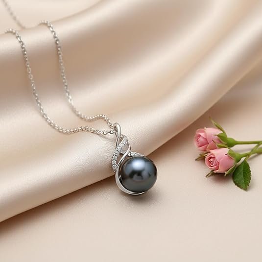 TRYNDI Real Tahitian Black Pearl Necklace Gifts for Women - Larger 11-12mm Luxury Pearl Womens Jewelry, Romantic Valentines Gift for Wife from Husband- Wedding Anniversary, Birthday, Mothers Day, Valentine Necklace for Girlfriend, Fiance & Soulmate