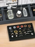 ProCase Jewelry Organizer Stand Earring Holder Organizer, 6 Tiers Earring Organizer Tree Necklace Rack Jewellery Tower Bracelets Holder Storage with Removable Wooden Ring Tray for Women Girls -Grey