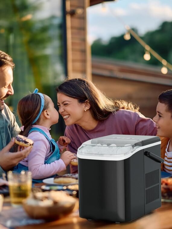 NEWBULIG Ice Makers Countertop with Handle, Portable Ice Machine, 9 Bullet Cubes in 6 Mins, 26lbs in 24Hrs, Auto-Cleaning, with Basket and Scoop, for Home, Kitchen, RV, Camping, Black