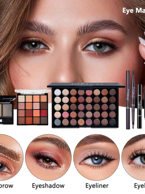 All in One Makeup Kit for Women Full Kit, Make Up Gift Set for Women, Makeup Essential Bundle Includes Foundation Face Primer Eyeshadow Contour Palette Lipstick Eyeliner Mascara Cosmetic Brush Set