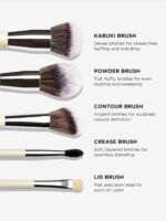 HALEYS Beauty 5-Piece Makeup Brush Set, For Streak Free Application of Liquid, Cream or Powder, Set Includes Kabuki, Powder, Contour, Crease & Lid, Make Up Bag Essentials, Vegan, Gift for Women