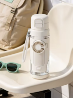 New Trendy Influencer Fan Straw Cup Summer Outdoor Sports High Aesthetic Value Portable Cooling Large Capacity Dual-use Direct
