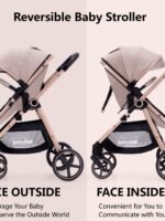Lortsybab 2-in-1 Baby Stroller - Folding Infant Newborn Pram Stroller with Reversible Seat - Toddler Strollers for 0-36 Months Old Babies (Beige)