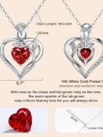 1.2CT Rose Heart Necklace Option of Moissanite or Lab-Grown Sapphire Ruby Emerald&More Necklace for Women Birthstone Girlfriend Necklace S925 Sterling Silver 18K White/Rose Gold Plated D Color VVS1 Gift for Wife Mother Daughter for Birthday Anniversary Mothers Day Necklace for Mom Engraved 'I LOVE YOU' Flower Floral Necklace