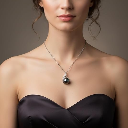 TRYNDI Real Tahitian Black Pearl Necklace Gifts for Women - Larger 11-12mm Luxury Pearl Womens Jewelry, Romantic Valentines Gift for Wife from Husband- Wedding Anniversary, Birthday, Mothers Day, Valentine Necklace for Girlfriend, Fiance & Soulmate