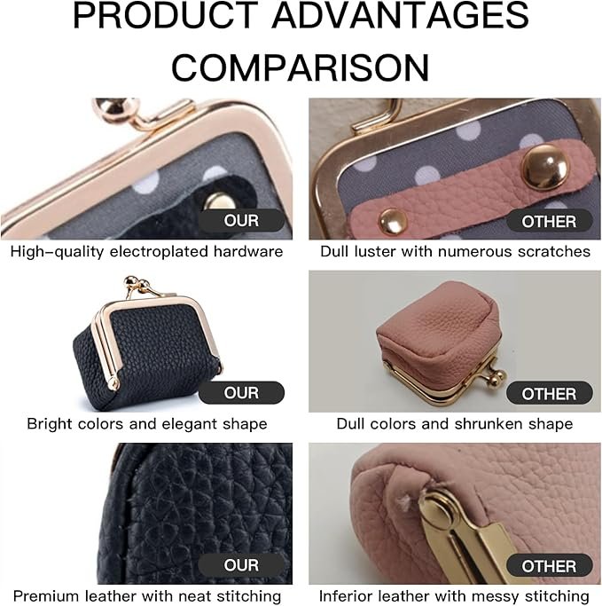 Royal Bagger Genuine Cow Leather Mini Jewelry Box Women's Coin Purse Solid Color Kiss Lock Change Pouch Casual Style Small Storage Bag for Women 1894 (New Black1)