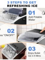 NEWBULIG Ice Makers Countertop with Handle, Portable Ice Machine, 9 Bullet Cubes in 6 Mins, 26lbs in 24Hrs, Auto-Cleaning, with Basket and Scoop, for Home, Kitchen, RV, Camping, Black