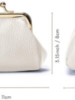 Genuine Leather Coin Purse for Women, Cute Mini Lipstick Holder Case, Small Vintage Kiss Lock Jewelry Storage Organizer Change Bag Pouch (Creamy White)