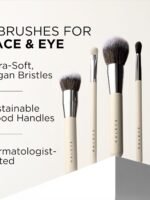 HALEYS Beauty 5-Piece Makeup Brush Set, For Streak Free Application of Liquid, Cream or Powder, Set Includes Kabuki, Powder, Contour, Crease & Lid, Make Up Bag Essentials, Vegan, Gift for Women