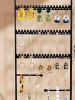 ProCase Jewelry Organizer Stand Earring Holder Organizer, 6 Tiers Earring Organizer Tree Necklace Rack Jewellery Tower Bracelets Holder Storage with Removable Wooden Ring Tray for Women Girls -Grey