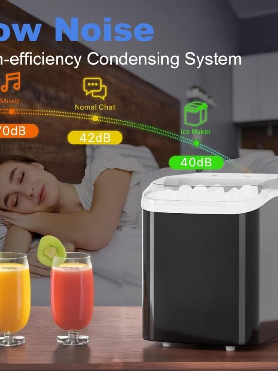 NEWBULIG Ice Makers Countertop with Handle, Portable Ice Machine, 9 Bullet Cubes in 6 Mins, 26lbs in 24Hrs, Auto-Cleaning, with Basket and Scoop, for Home, Kitchen, RV, Camping, Black