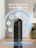 DREO Tower Fan for Bedroom, 2026 Upgraded DC Motor, 28ft/s High Velocity, 20dB Ultra Quiet Standing Fan, 8 Speeds 4 Modes, 90° Oscillating Bladeless Fan for Indoors, Floor Fans with Remote, Black