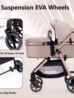 Lortsybab 2-in-1 Baby Stroller - Folding Infant Newborn Pram Stroller with Reversible Seat - Toddler Strollers for 0-36 Months Old Babies (Beige)