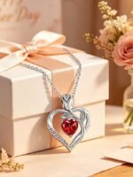 1.2CT Rose Heart Necklace Option of Moissanite or Lab-Grown Sapphire Ruby Emerald&More Necklace for Women Birthstone Girlfriend Necklace S925 Sterling Silver 18K White/Rose Gold Plated D Color VVS1 Gift for Wife Mother Daughter for Birthday Anniversary Mothers Day Necklace for Mom Engraved 'I LOVE YOU' Flower Floral Necklace