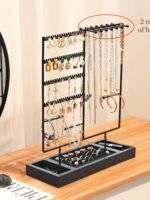 ProCase Jewelry Organizer Stand Earring Holder Organizer, 6 Tiers Earring Organizer Tree Necklace Rack Jewellery Tower Bracelets Holder Storage with Removable Wooden Ring Tray for Women Girls -Grey