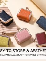 Royal Bagger Genuine Cow Leather Mini Jewelry Box Women's Coin Purse Solid Color Kiss Lock Change Pouch Casual Style Small Storage Bag for Women 1894 (New Black1)