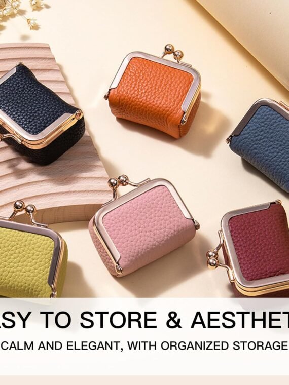 Royal Bagger Genuine Cow Leather Mini Jewelry Box Women's Coin Purse Solid Color Kiss Lock Change Pouch Casual Style Small Storage Bag for Women 1894 (New Black1)