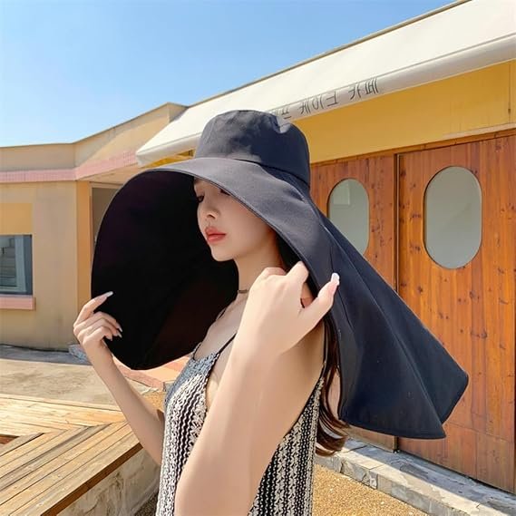 Sun Hats for Women Sun Protection Wide Brim Shawl with Neck Flap Hiking Visor Hat Outdoor Summer Beach