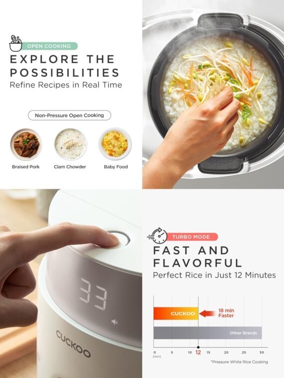 CUCKOO Twin Pressure Rice Cooker 6-Cup Uncooked / 12-Cup Cooked with Induction Heating Technology, 20 Menu Modes with Voice Guide, Versatile Rice Maker Multi-Cooker & Pressure Cooker (CRP-LHTR0609FW)