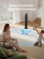 DREO Tower Fan for Bedroom, 2026 Upgraded DC Motor, 28ft/s High Velocity, 20dB Ultra Quiet Standing Fan, 8 Speeds 4 Modes, 90° Oscillating Bladeless Fan for Indoors, Floor Fans with Remote, Black