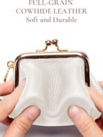 Genuine Leather Coin Purse for Women, Cute Mini Lipstick Holder Case, Small Vintage Kiss Lock Jewelry Storage Organizer Change Bag Pouch (Creamy White)