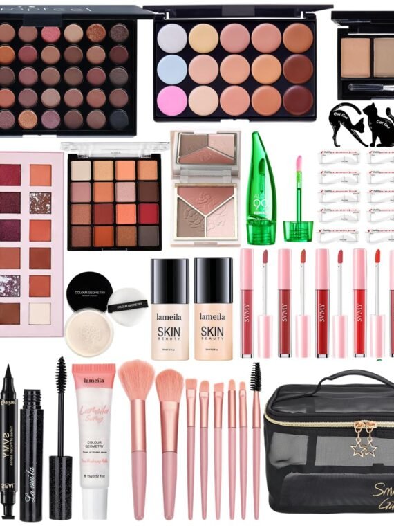 All in One Makeup Kit for Women Full Kit, Make Up Gift Set for Women, Makeup Essential Bundle Includes Foundation Face Primer Eyeshadow Contour Palette Lipstick Eyeliner Mascara Cosmetic Brush Set