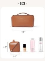 EACHY Travel Makeup Bag, Large Capacity Cosmetic Bag for Women, Waterproof PU Leather, Flat Open Portable Toiletry Bag for Skincare, Brushes & Travel Essentials