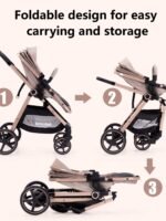 Lortsybab 2-in-1 Baby Stroller - Folding Infant Newborn Pram Stroller with Reversible Seat - Toddler Strollers for 0-36 Months Old Babies (Beige)