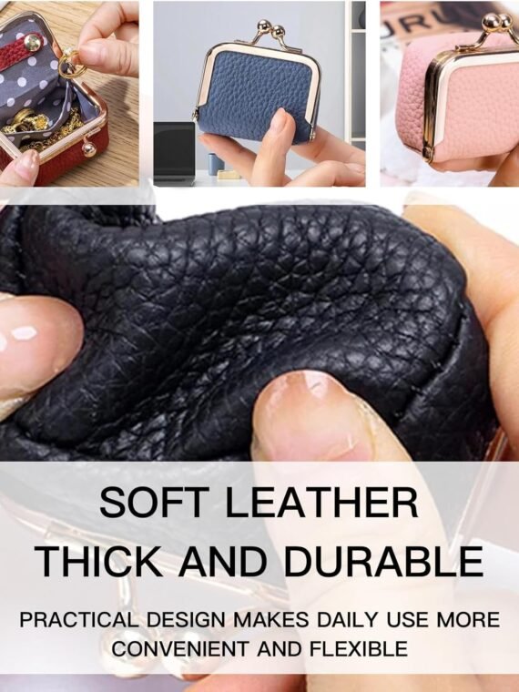 Royal Bagger Genuine Cow Leather Mini Jewelry Box Women's Coin Purse Solid Color Kiss Lock Change Pouch Casual Style Small Storage Bag for Women 1894 (New Black1)