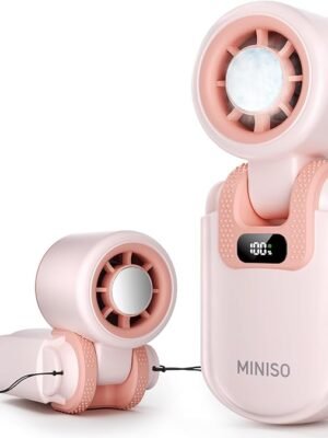 MINISO Mini Fan Handheld, 2400 mAh Rechargeable, 3 in 1 USB Small Portable Turbo Fan, 5-Speed, Foldable with Ice Cooler, Max 8 H Cooling Personal Fan for Travel, Office, Subway, Shopping, Camping
