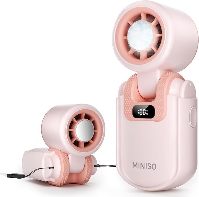 MINISO Mini Fan Handheld, 2400 mAh Rechargeable, 3 in 1 USB Small Portable Turbo Fan, 5-Speed, Foldable with Ice Cooler, Max 8 H Cooling Personal Fan for Travel, Office, Subway, Shopping, Camping