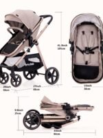 Lortsybab 2-in-1 Baby Stroller - Folding Infant Newborn Pram Stroller with Reversible Seat - Toddler Strollers for 0-36 Months Old Babies (Beige)