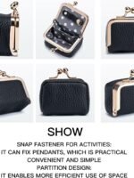 Royal Bagger Genuine Cow Leather Mini Jewelry Box Women's Coin Purse Solid Color Kiss Lock Change Pouch Casual Style Small Storage Bag for Women 1894 (New Black1)